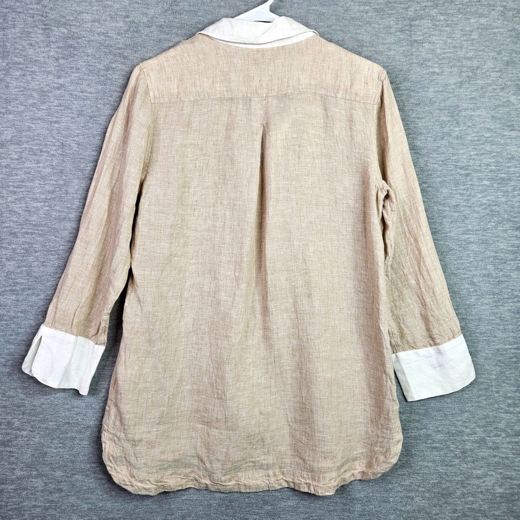 Vineyard Vines Vineyard Vines Women Blouse Tunic Beige Linen Blend Split Neck Preppy XS Size XS / US 0-2 / IT 36-38 - 2 Thumbnail