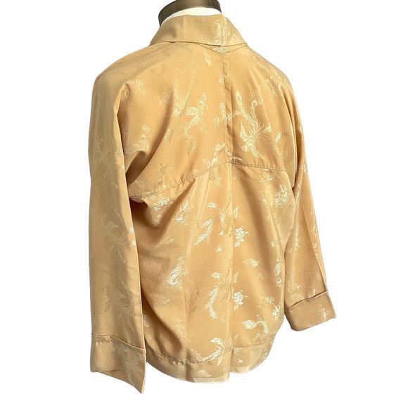 Handmade Vintage Beige Silky Brocade Open Kimono Robe Jacket - Small Size S / US 4 / IT 40 - 7 Thumbnail