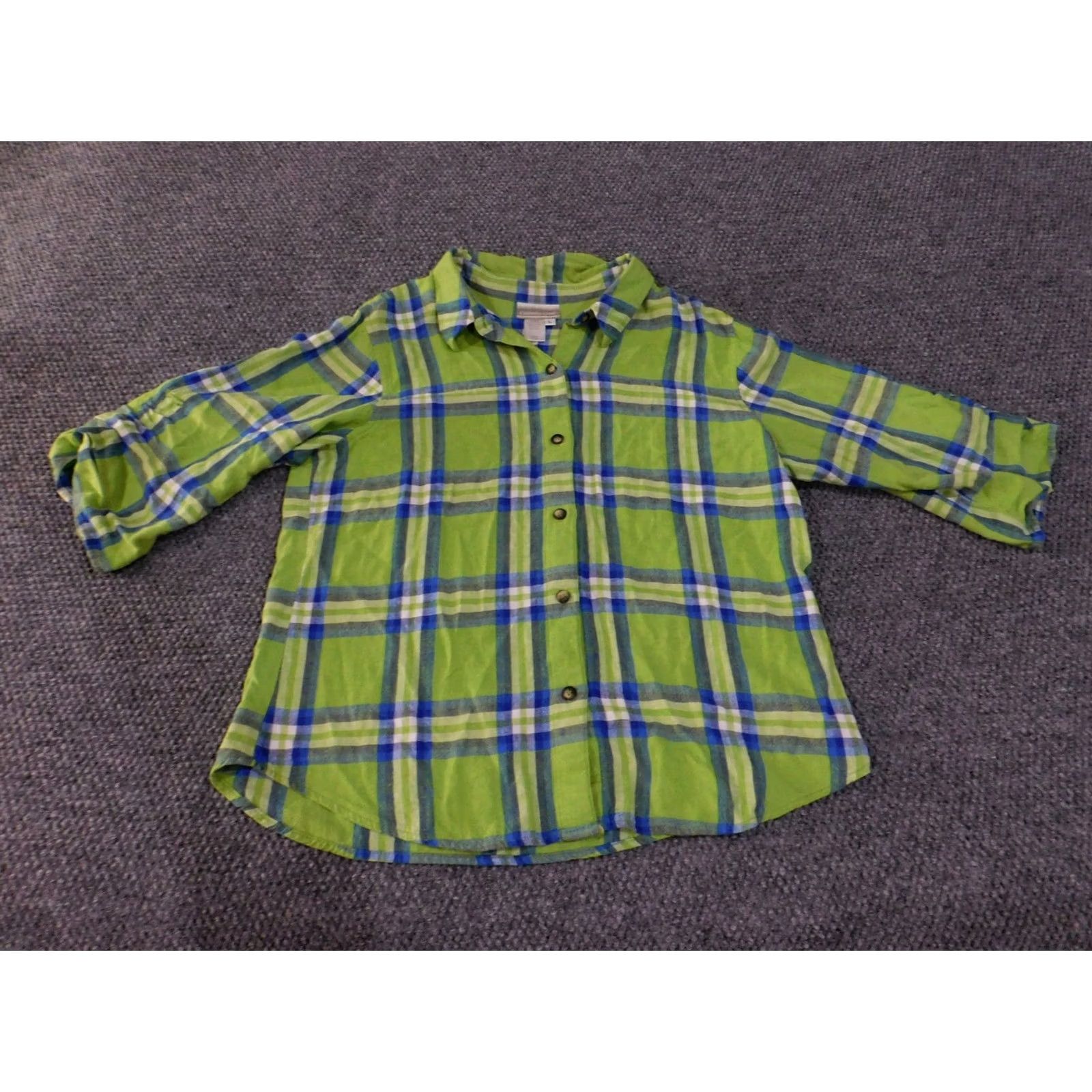 Coldwater Creek Coldwater Creek Shirt Womens Large Green Blue Plaid Linen Rayon Button-Up Top Size L / US 10 / IT 46 - 2 Thumbnail