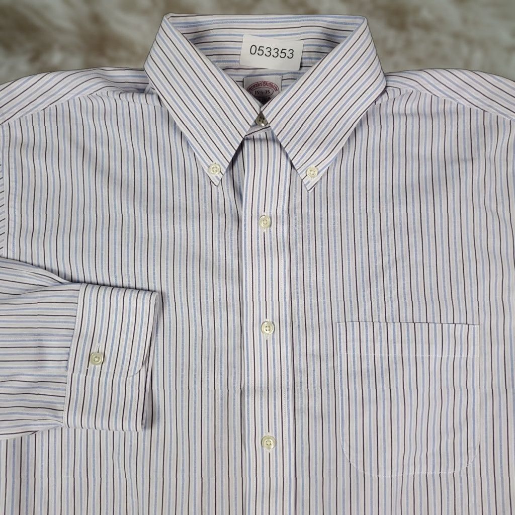Brooks Brothers Brooks Brothers Shirt Mens 15.5 Blue Striped Dress Button Up Long Sleeve Regular Size 15.5 Blue Size 40R - 1 Thumbnail