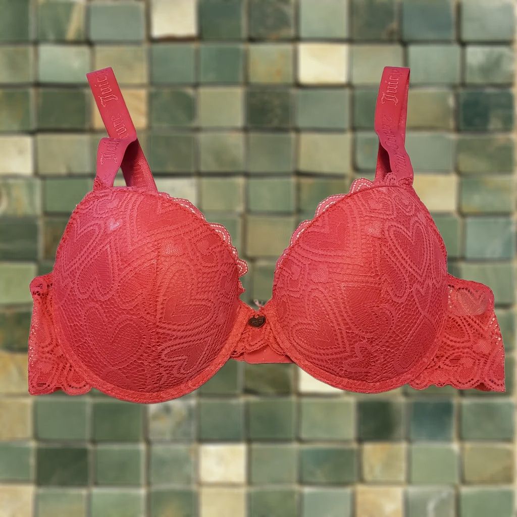 Juicy Couture Juicy Couture Pink Push Up Bra 36C Retro Heart Lace Size ONE SIZE - 1 Thumbnail