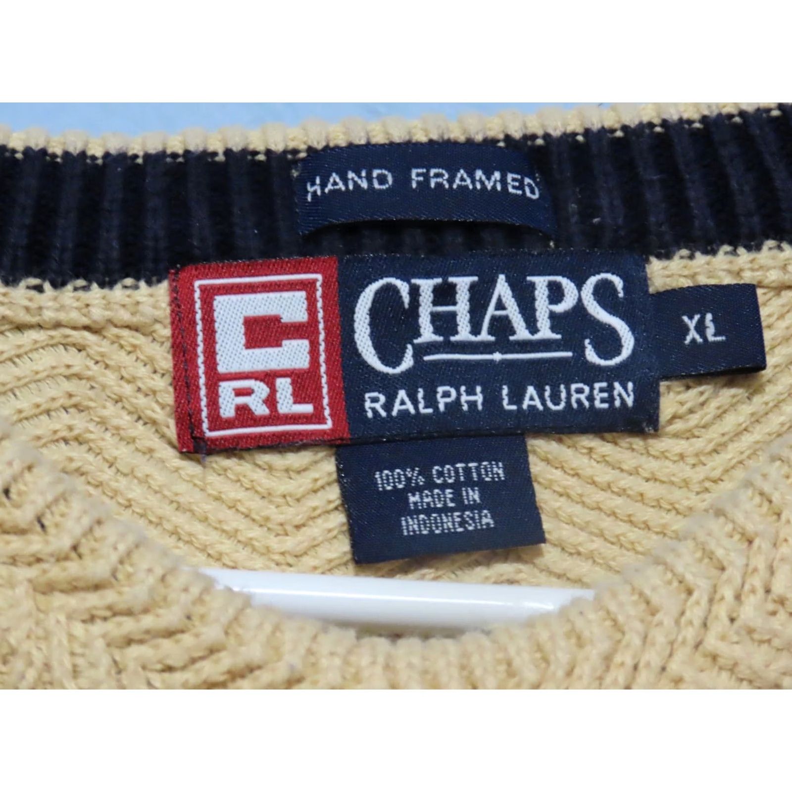 Chaps VINTAGE Chaps Ralph Lauren Sweater Men XL Beige Crew Neck Open-Knit Crest Logo 90s Pullover Y2k Size US XL / EU 56 / 4 - 4 Thumbnail