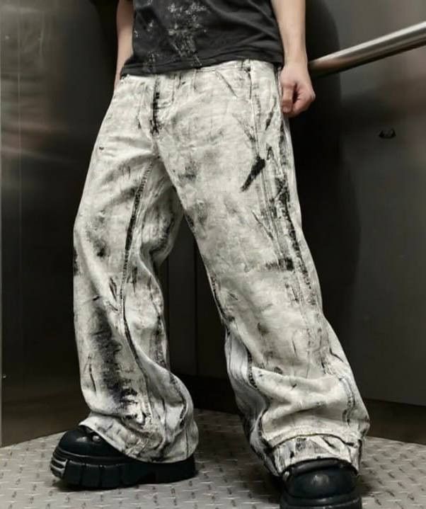 Japanese Brand Custom white Baggy Distressed Jeans Painted Wide Leg Size US 31 - 5 Thumbnail