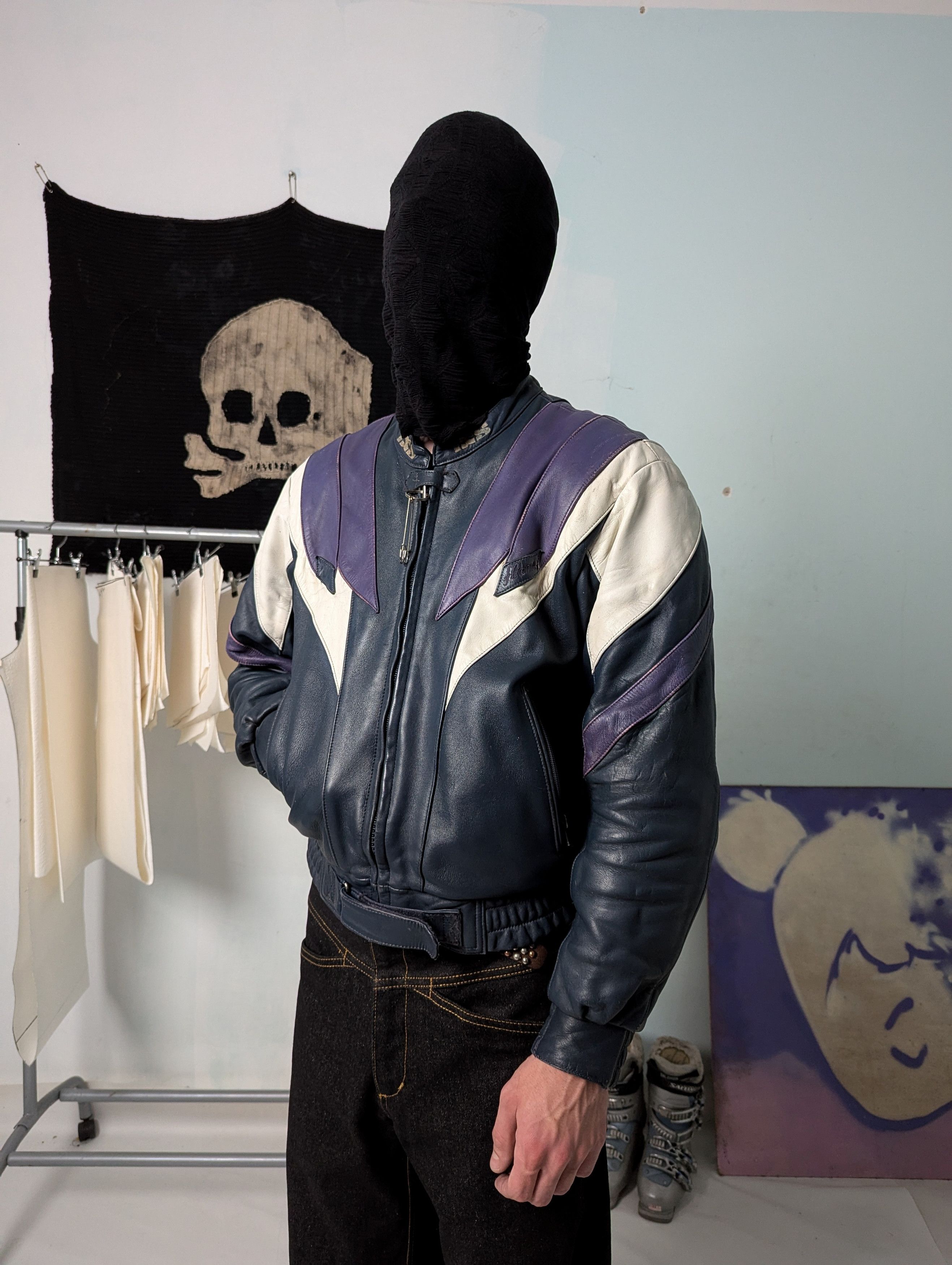 Leather 90s IXS Flame Details Handprinted Leather Bomber Jacket Size US M / EU 48-50 / 2 - 2 Thumbnail
