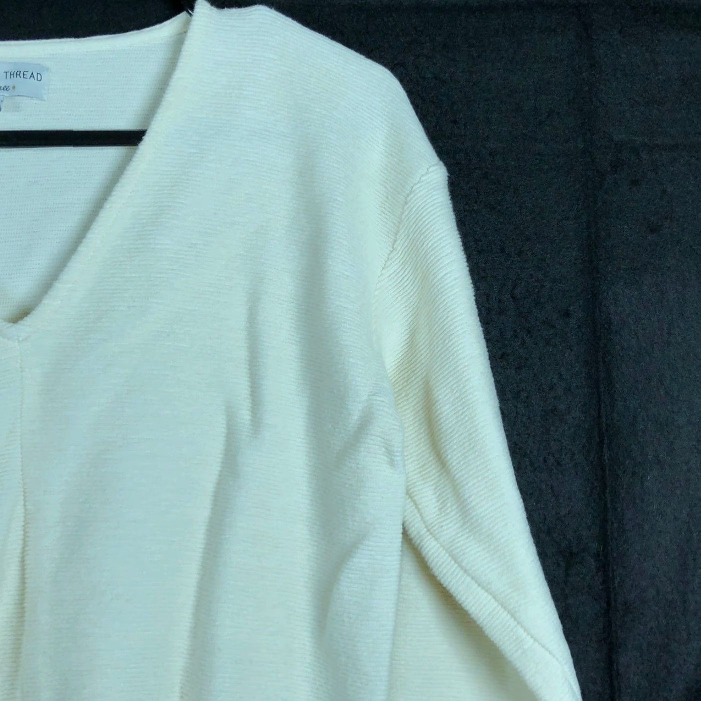 Madewell Madewell Womens Sweater Texture & Thread Cream Ribbed V Neck Front Tie Medium Size M / US 6-8 / IT 42-44 - 4 Thumbnail