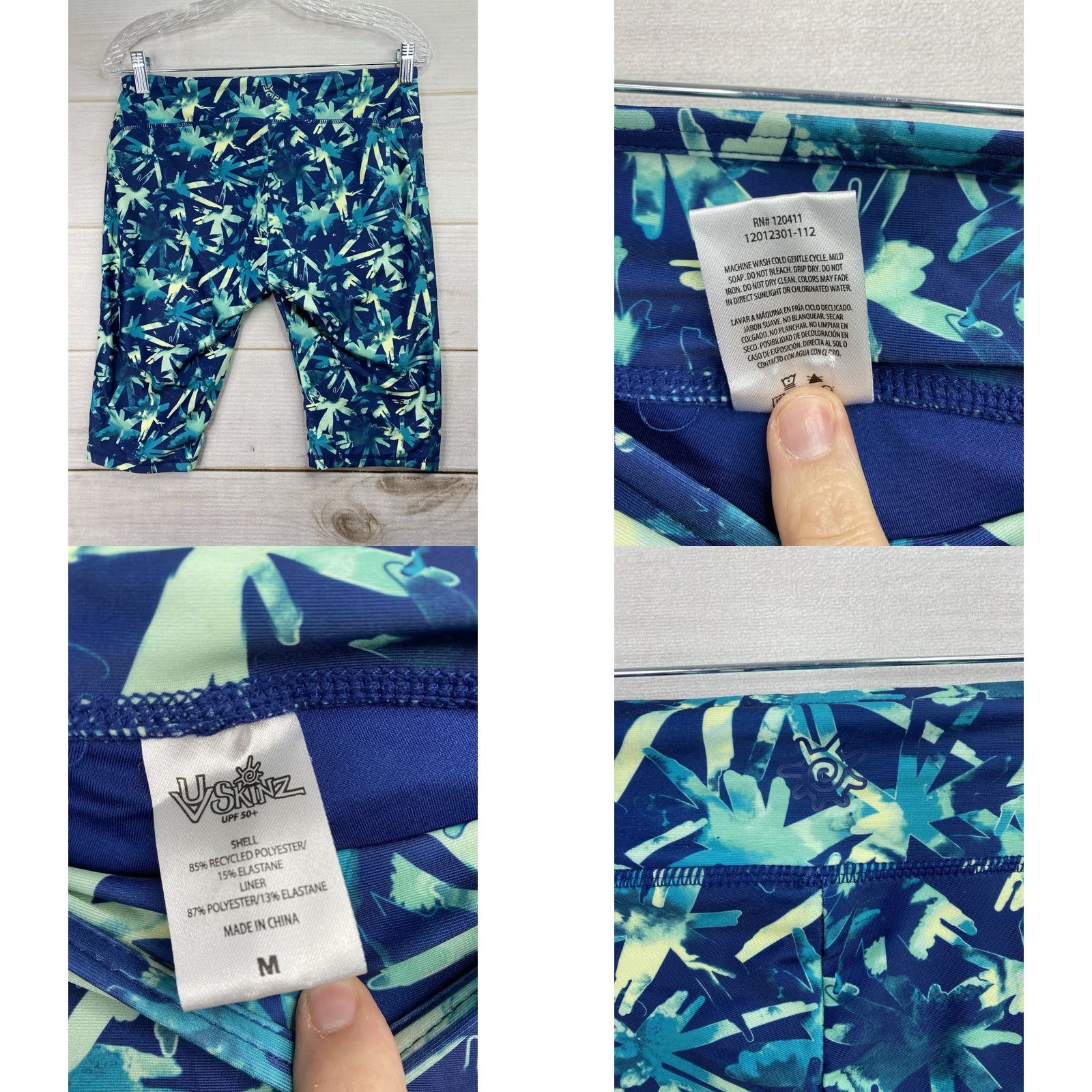 Skin UV Skinz Blue Capris Bottom Womens M UPF 50+ Floral Beach Size 32" / US 10 / IT 46 - 8 Thumbnail