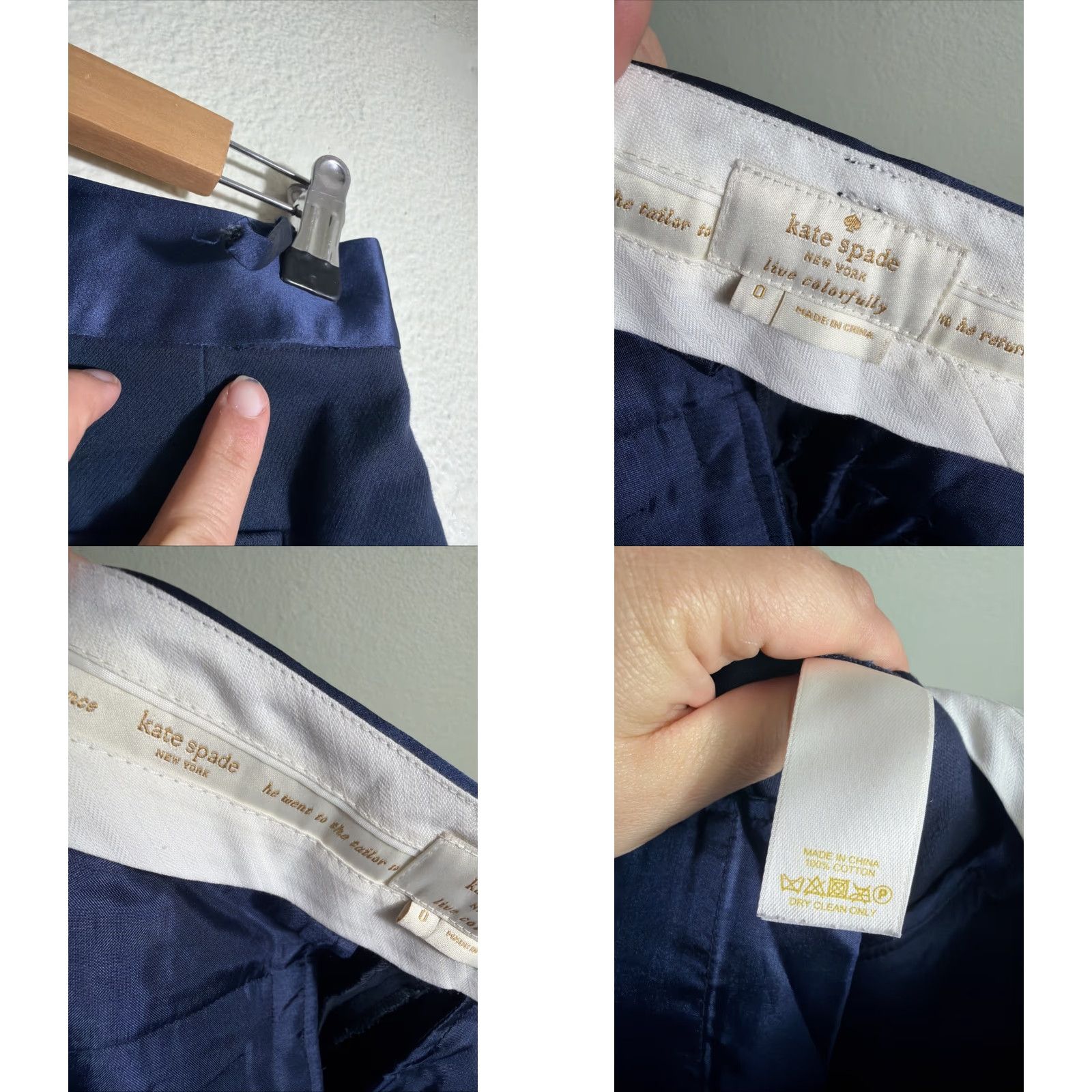 Vintage VINTAGE Kate Spade New York Women's Dress Pants Navy Blue Cotton Pleated Size 0 28x28 Flaws Belt Loop Missing Fastener Parts Womens Size 25" / US 0 / IT 36 - 9 Thumbnail