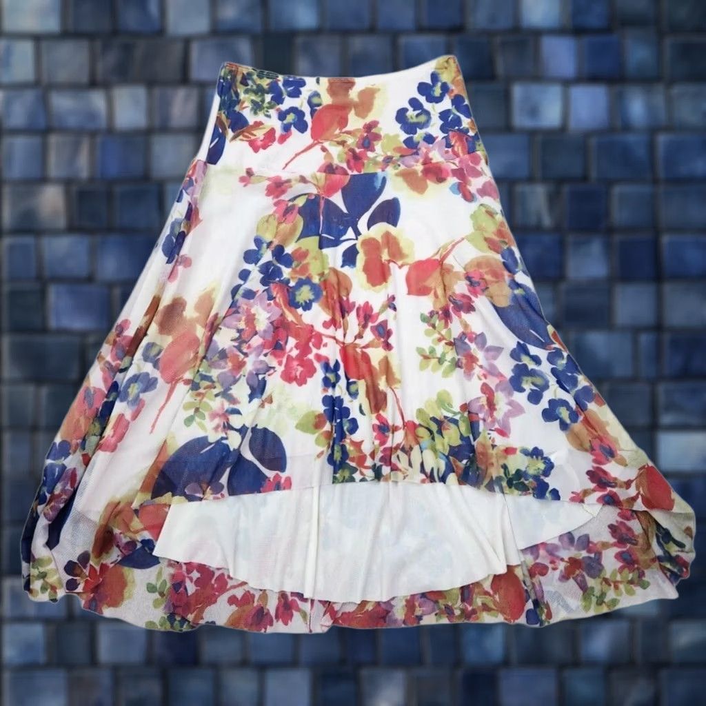 Vintage Weston Wear Womens S Floral Elastic Waist High Low Skirt Lined USA Size 28" / US 6 / IT 42 - 1 Thumbnail