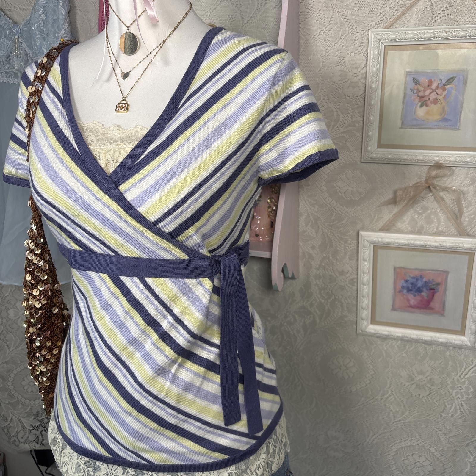 Other y2k blue striped wrap top blouse Size M / US 6-8 / IT 42-44 - 2 Thumbnail