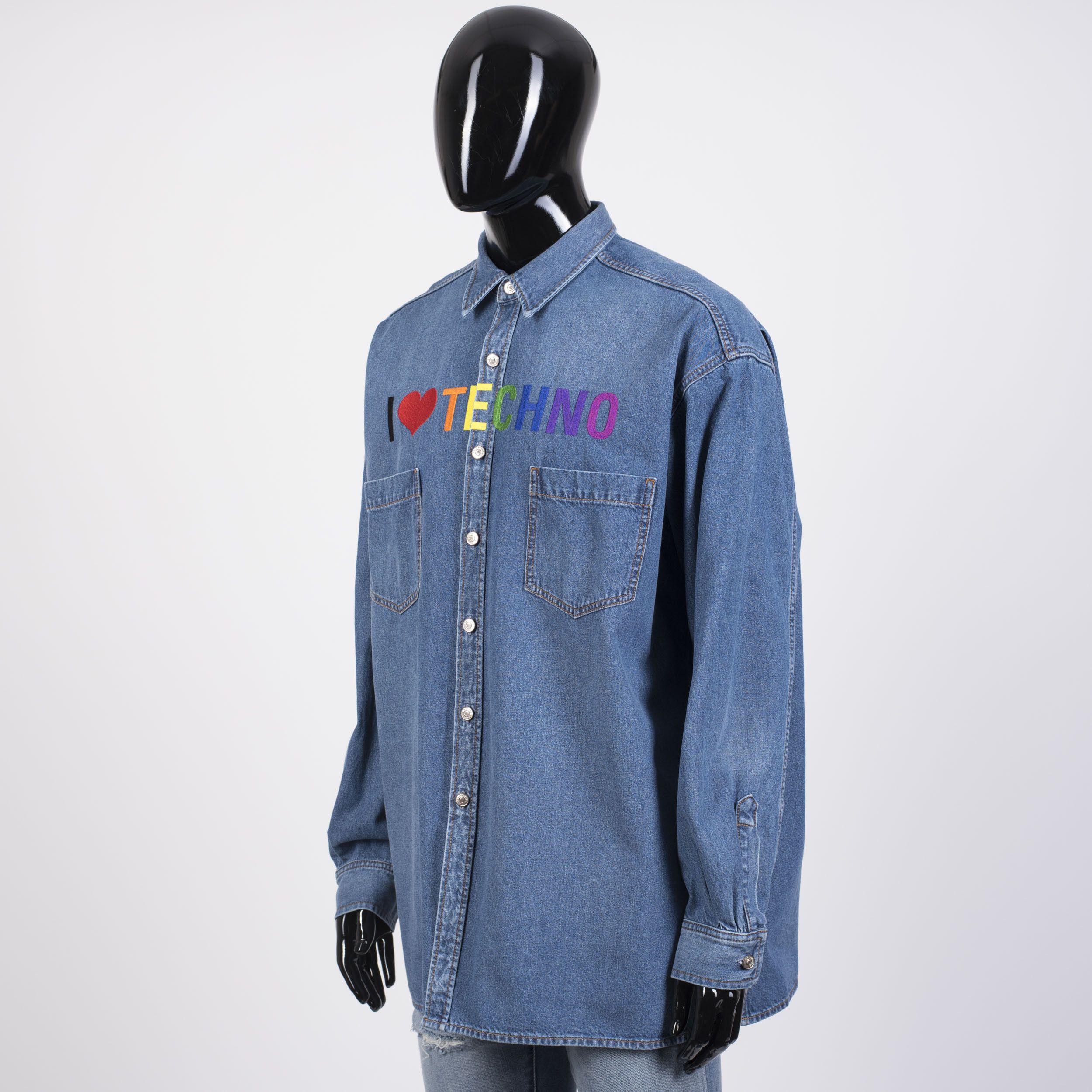Balenciaga I Love Techno Embroidered Oversized Denim Shirt Size US S / EU 44-46 / 1 - 2 Thumbnail