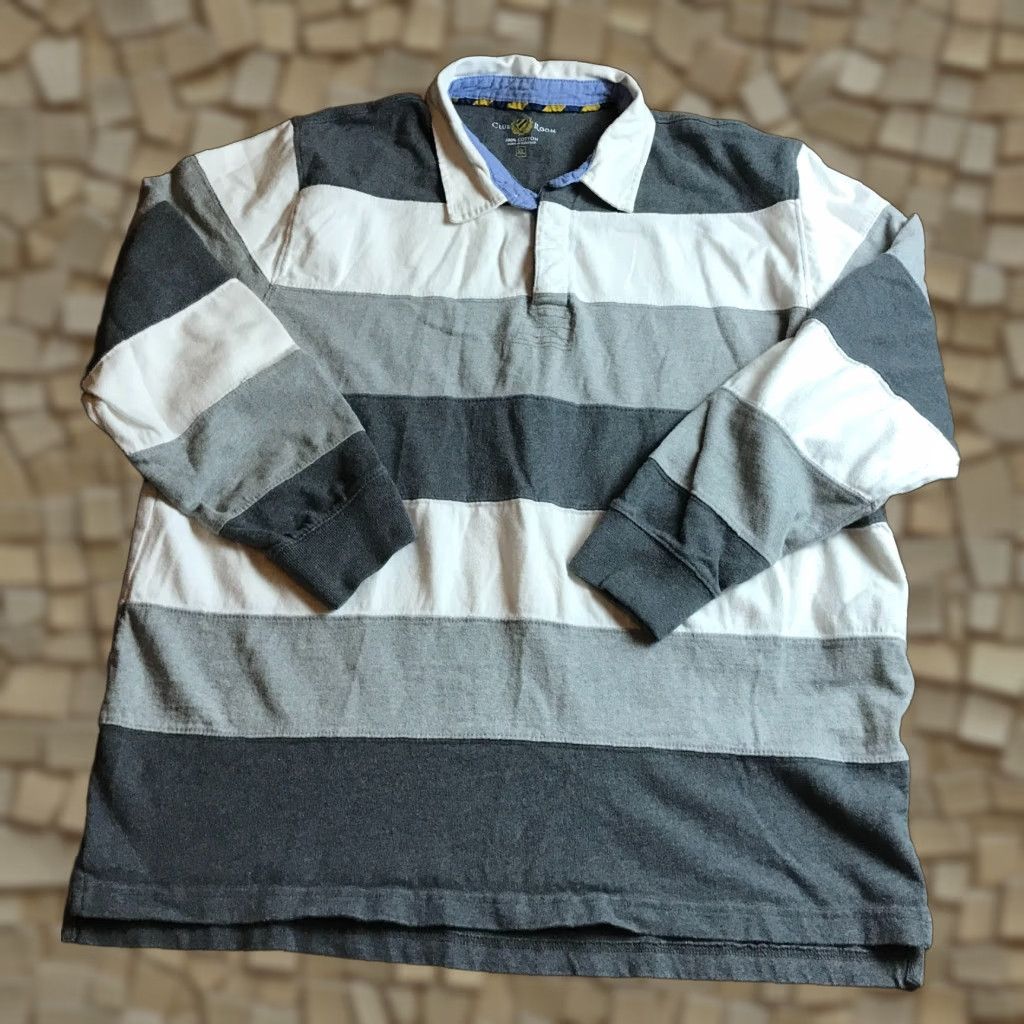 Club Room Club Room Shirt, Men's Size XL, Gray White Striped Polo Long Sleeve Size US XL / EU 56 / 4 - 1 Thumbnail