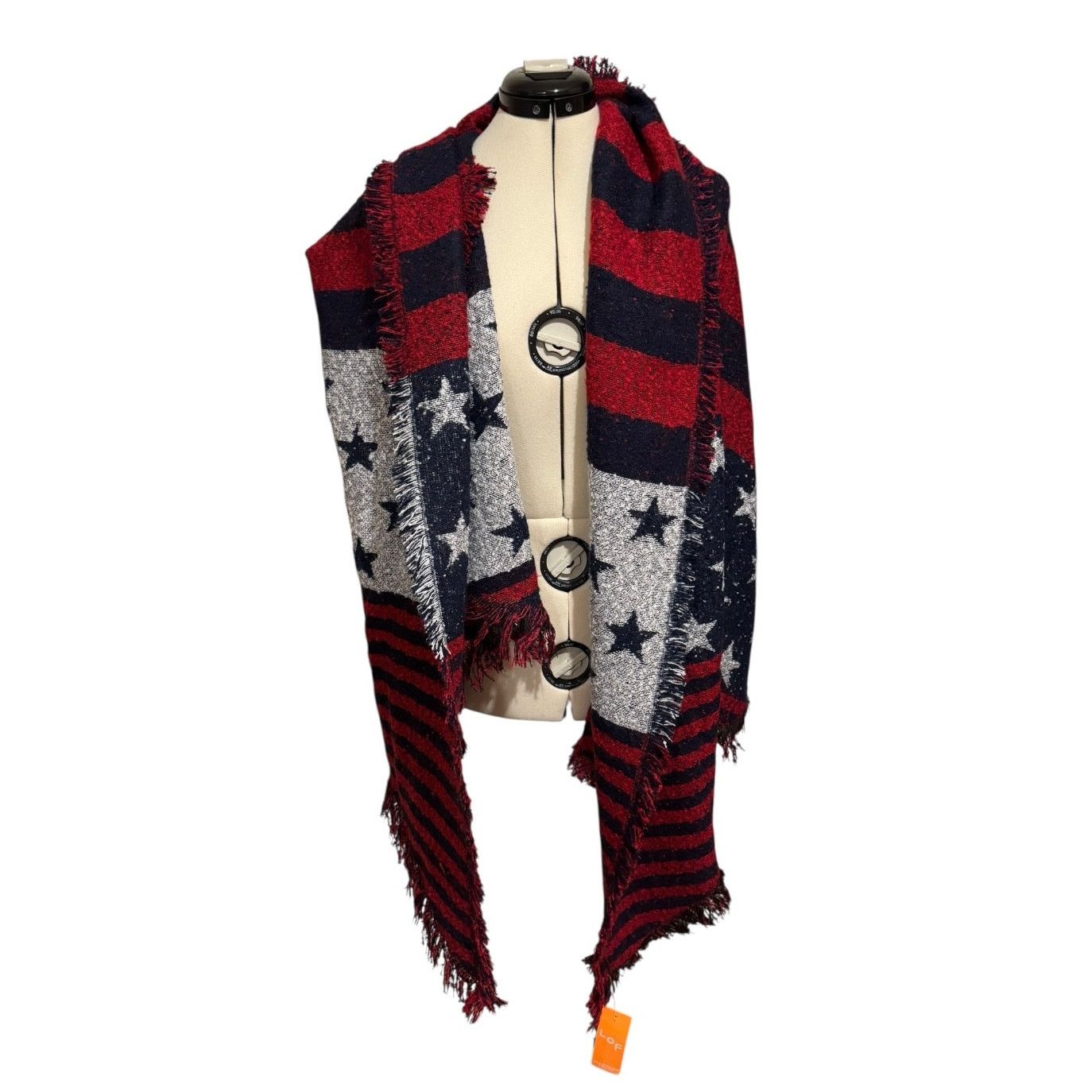 Other Love Of Fashion Red White Blue Flag Scarf Wrap New Tags Size ONE SIZE - 1 Thumbnail