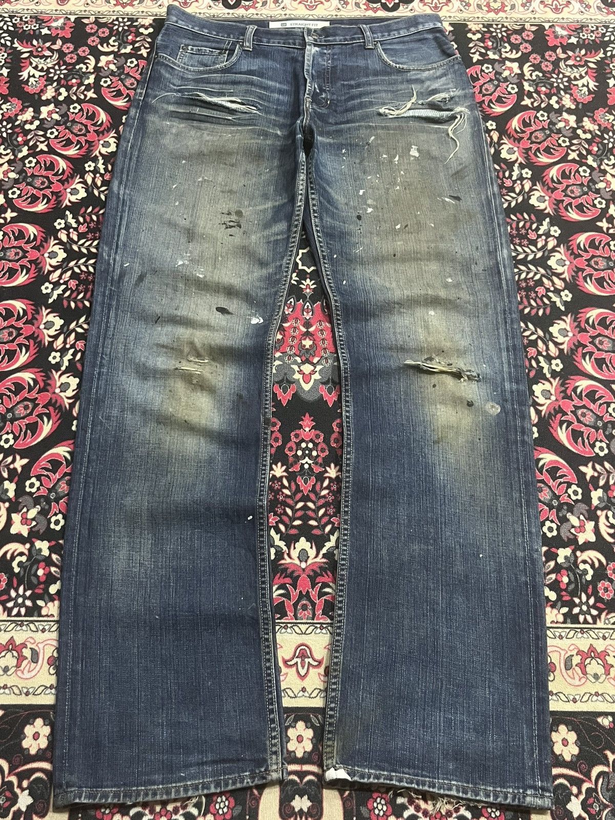 Gap × Yeezy Gap Blue Washed Paint Splattered Distressed Straight Jeans Size US 34 / EU 50 - 1 Thumbnail