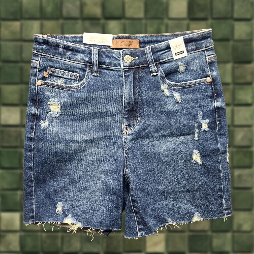 Vintage Judy Blue Shorts Womens L Cut Off Regular High Rise Distressed Stretch Denim 5-Pocket Blue Solid 90s Theme Style Casual Mens Womens Girls Size 36" / US 14 / IT 50 - 1 Thumbnail