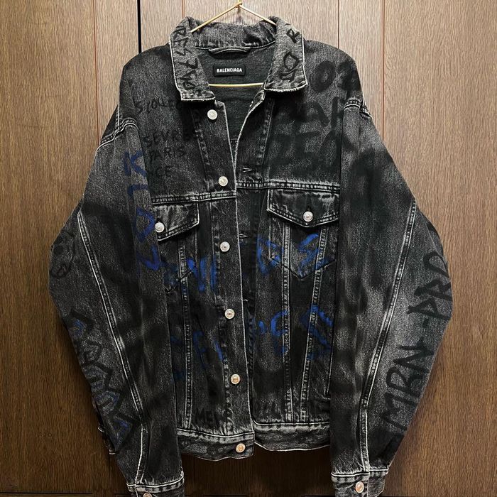 Balenciaga Oversized Balenciaga Grafitti Logo Denim Jacket | Grailed