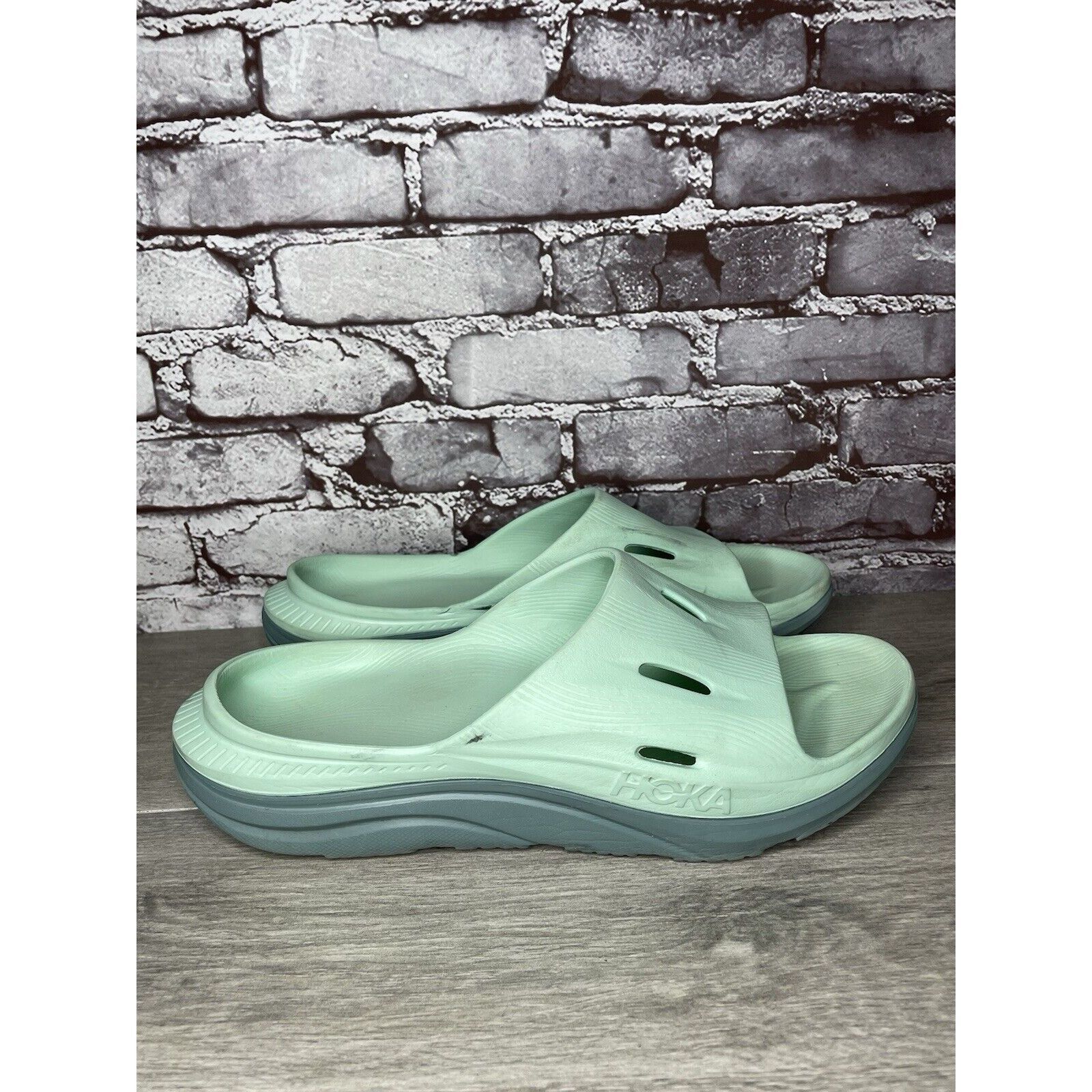 Hoka Hoka Ora Recovery Slides 3 Mist Green Trellis Slides Sandals Size US 12 / EU 45 - 21 Thumbnail