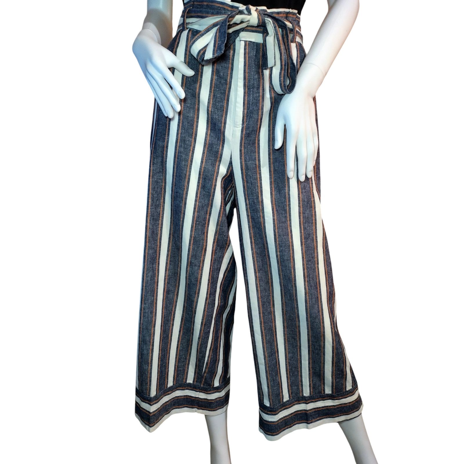 Banana Republic NWT Banana Republic Womens Blue Stripes wide Leg Pants Sz 12 Size 34" / US 12 / IT 48 - 1 Thumbnail
