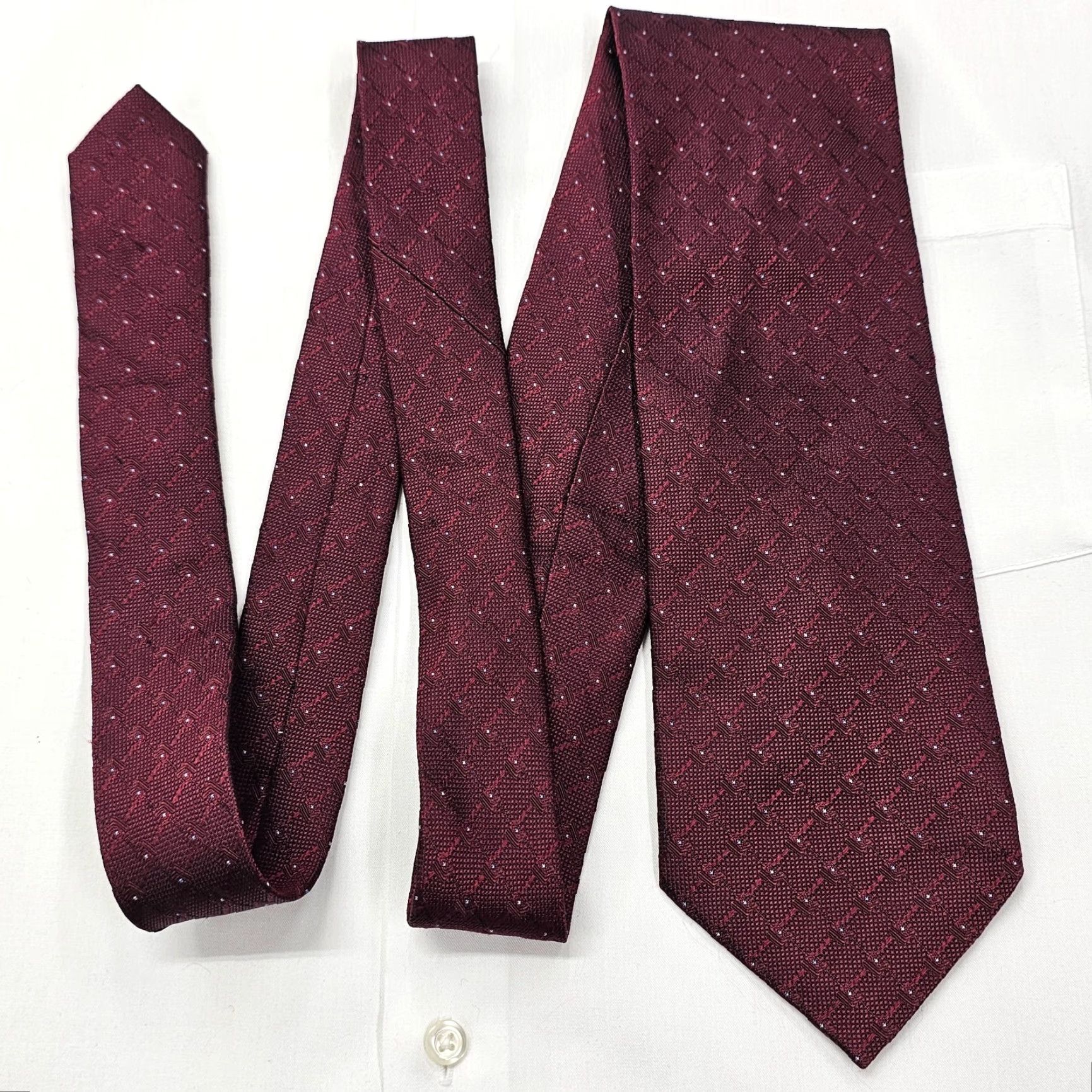 Vintage VINTAGE Daniel de Fasson Necktie Men’s Burgundy Silk Tie Polka Dots Hand Made 58.25" X 3.75" Adult Red Designer Tie Mens Size ONE SIZE - 3 Thumbnail