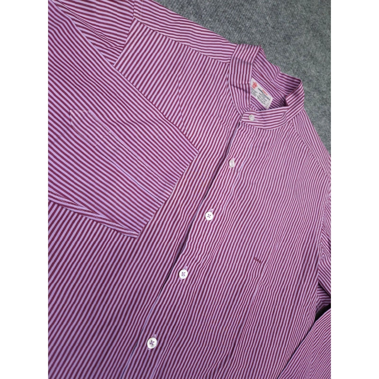 Turnbull & Asser Turnbull & Asser Shirt Men's Striped Pink Band Collar Cotton 2XL Regular Long Sleeve Dress Shirt Mens Size US XXL / EU 58 / 5 - 3 Thumbnail