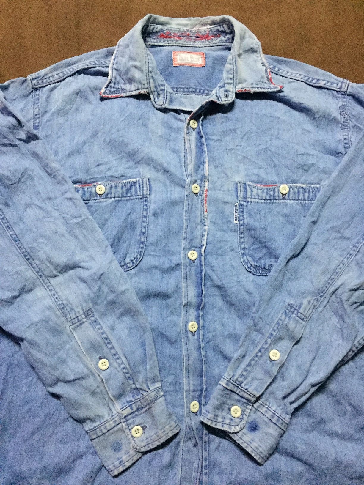 Japanese Brand Vintage Blue Blue Distressed Sunfaded Chambray Size US L / EU 52-54 / 3 - 5 Thumbnail