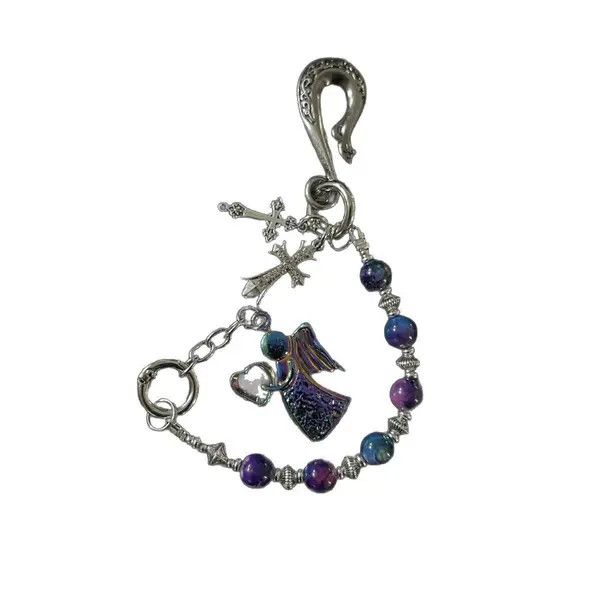Jewelry Purple and Blue Beaded Angel Keychain Charm Size ONE SIZE - 5 Thumbnail