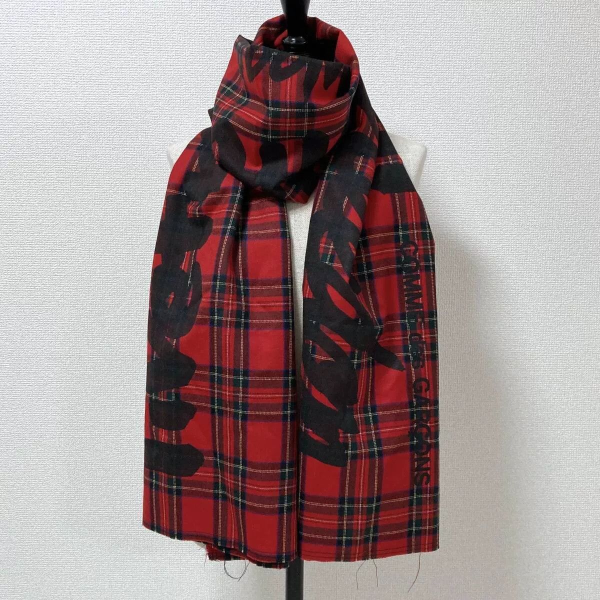 Red Plaid Wool Shawl Scarf