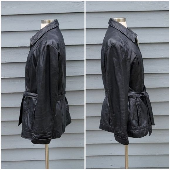 Wilsons Leather Vintage 90s y2k Wilson's Black Leather Mid Length Belted Ins Size L / US 10 / IT 46 - 2 Thumbnail