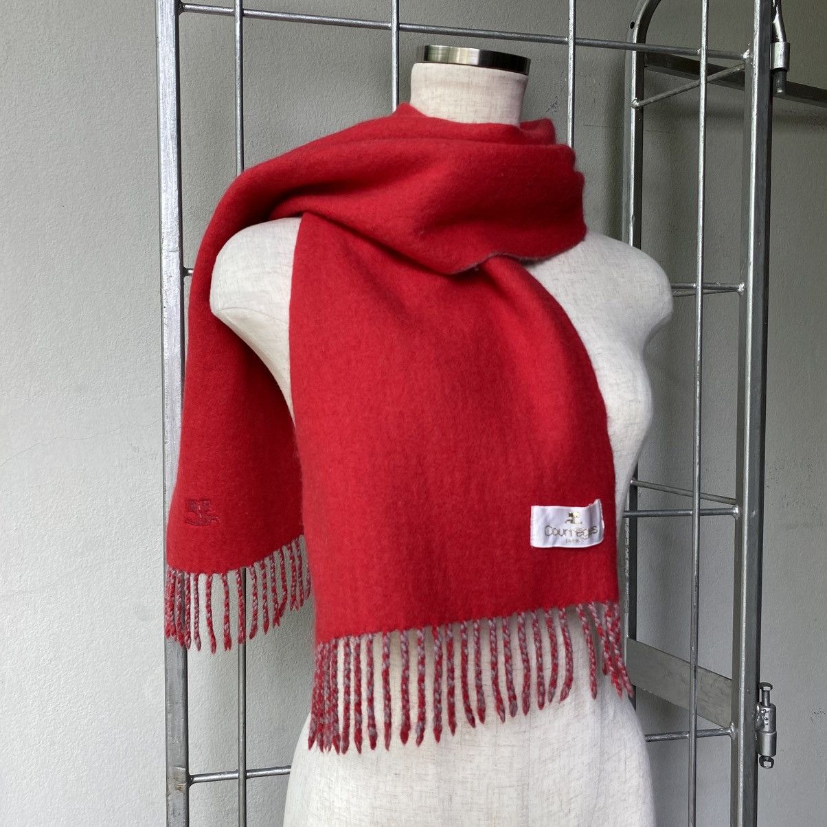 Courreges COURREGES Red & Grey 100% Wool Scarf Size ONE SIZE - 10 Thumbnail