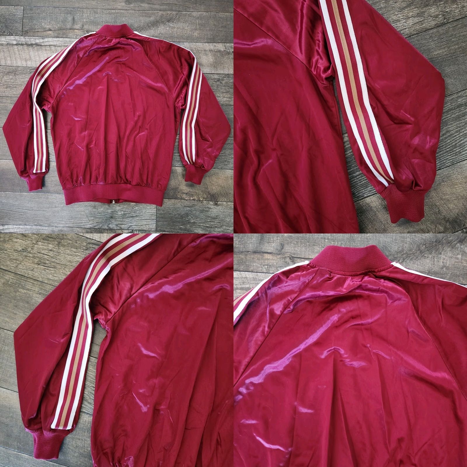 Pierre Cardin VINTAGE Pierre Cardin Track Jacket Mens L 80s Burgundy Red Striped Full Zip Short Sleeve Knit Polyester Size US L / EU 52-54 / 3 - 8 Thumbnail