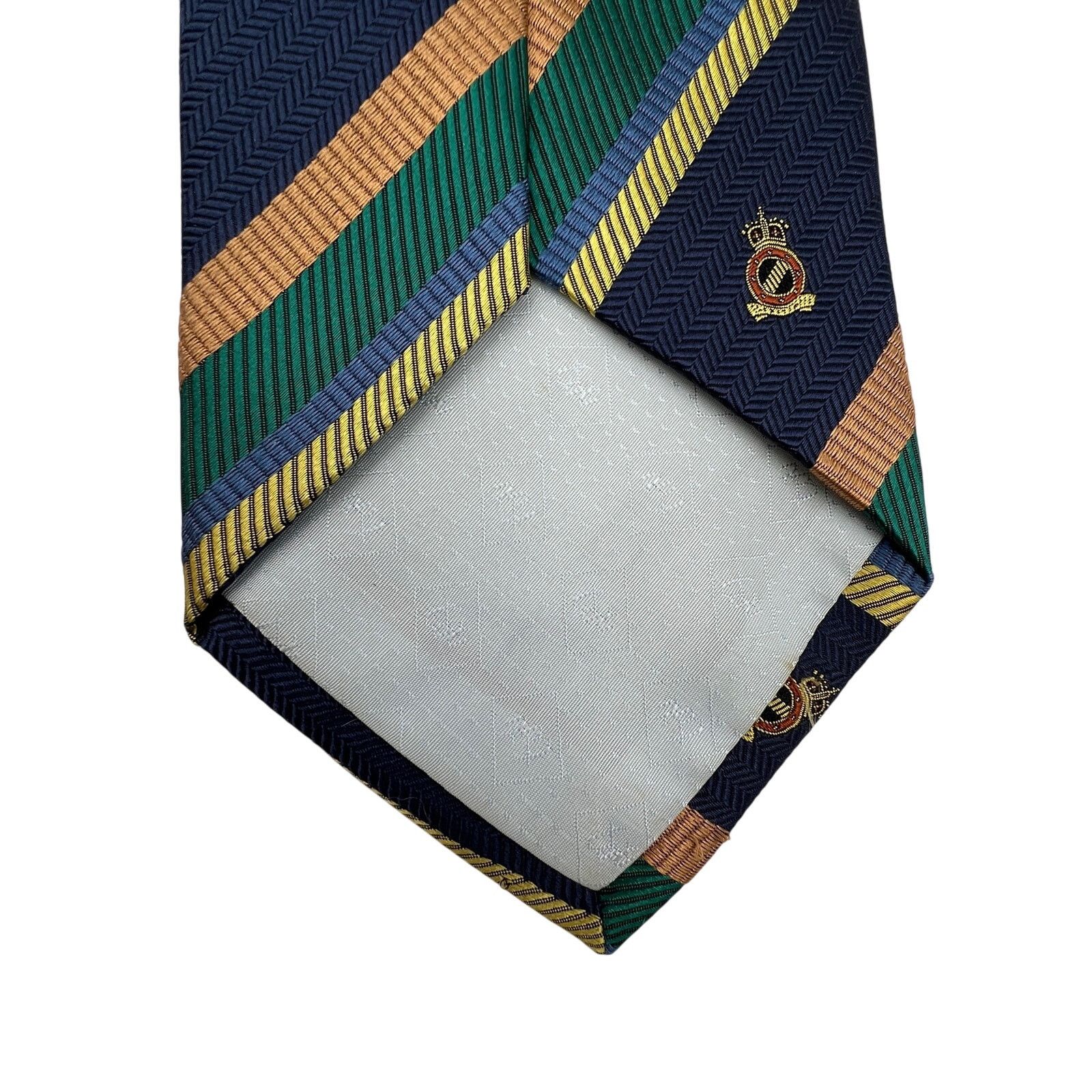 Balmain Pierre Balmain Silk Stripe Tie Emblem Motif Navy Blue Green Size ONE SIZE - 4 Thumbnail