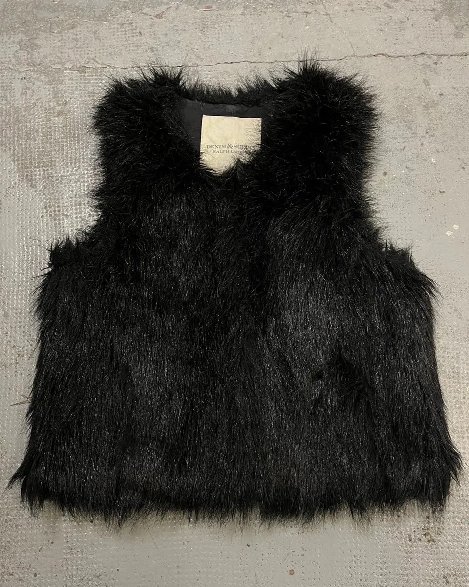 Polo Ralph Lauren 2010s Ralph Lauren Denim & Supply Black Faux Fur Fluffy Vest Size M / US 6-8 / IT 42-44 - 1 Thumbnail
