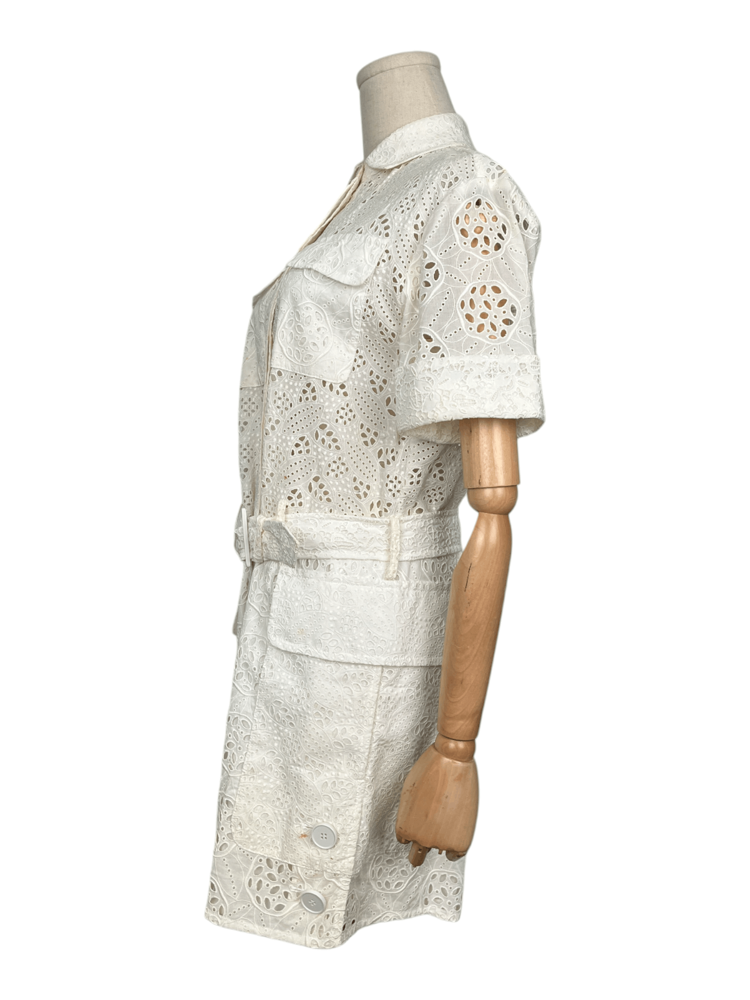 Valentino Valentino White Cotton Embroidered Lace Eyelet Jumpsuit Size XS / US 0-2 / IT 36-38 - 3 Thumbnail