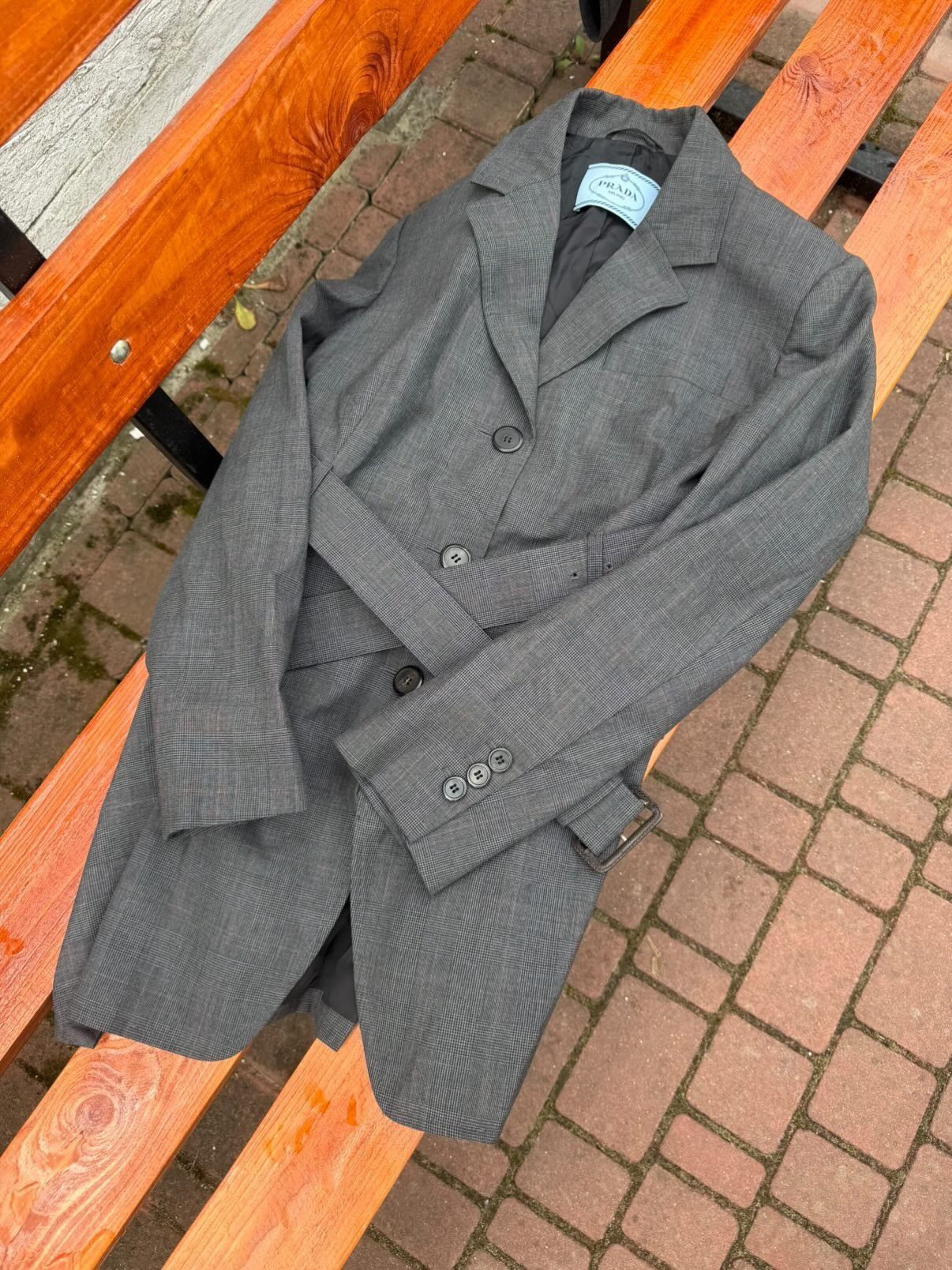 Prada Prada Prince Of Wales Check-Print Belted Blazer Gray Size M / US 6-8 / IT 42-44 - 3 Thumbnail