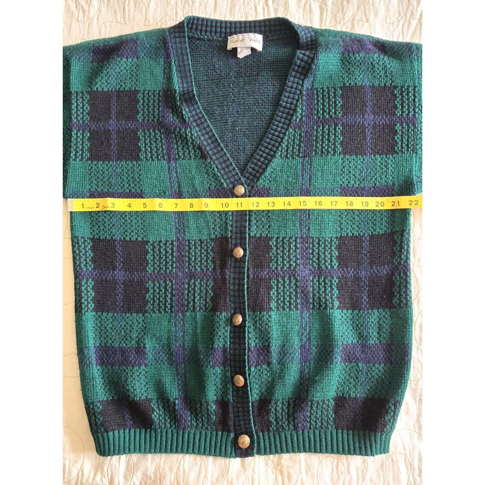 Vintage VINTAGE Baxter & Wells Cardigan Sweater Womens Large Green & Black Plaid 1990s 80s Androgyny, Casual Shirt Size L / US 10 / IT 46 - 7 Thumbnail