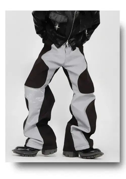 Jean Long Loose Casual Soft Patchwork Pu Leather Pants Size US 30 / EU 46 - 2 Thumbnail