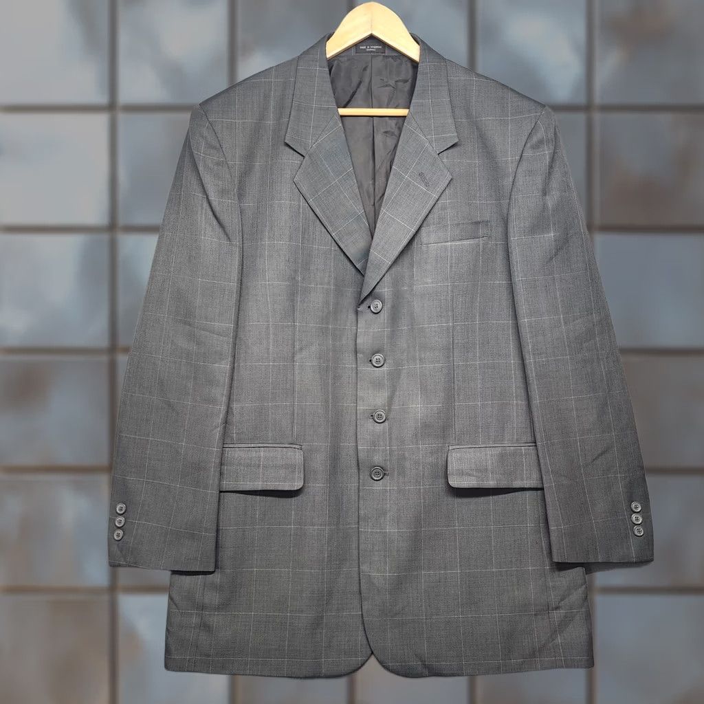 Vintage VINTAGE? Gianni Vironi Mens Gray Suit 42L 33W Windowpane Plaid Jacket Pants Pleated Cuff 2 Piece Suit Mens Size 42R - 1 Thumbnail