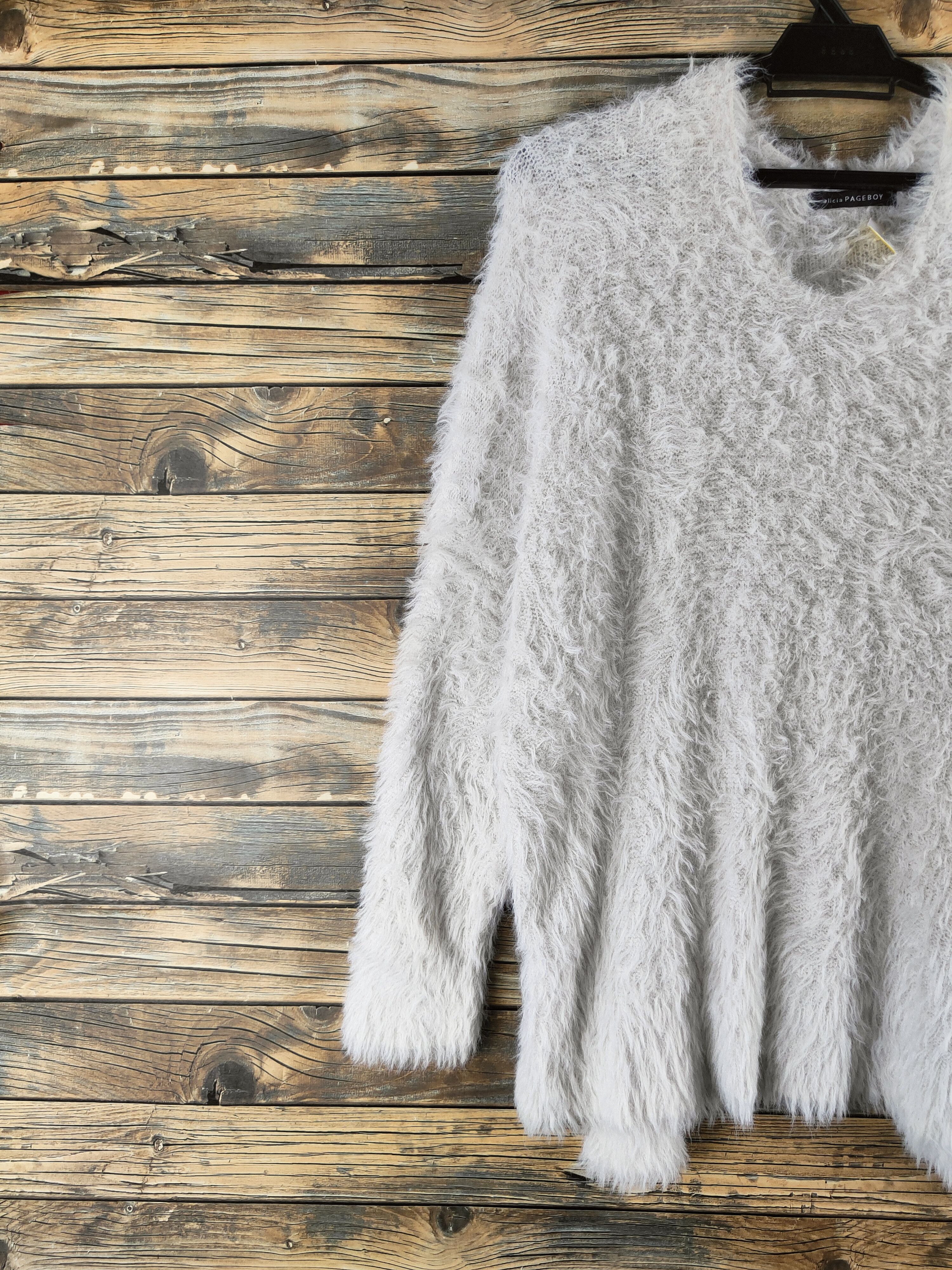 Japanese Brand DL Alicia Pageboy Gray Fur Mohair Knitwear #46-968 Size L / US 10 / IT 46 - 3 Thumbnail