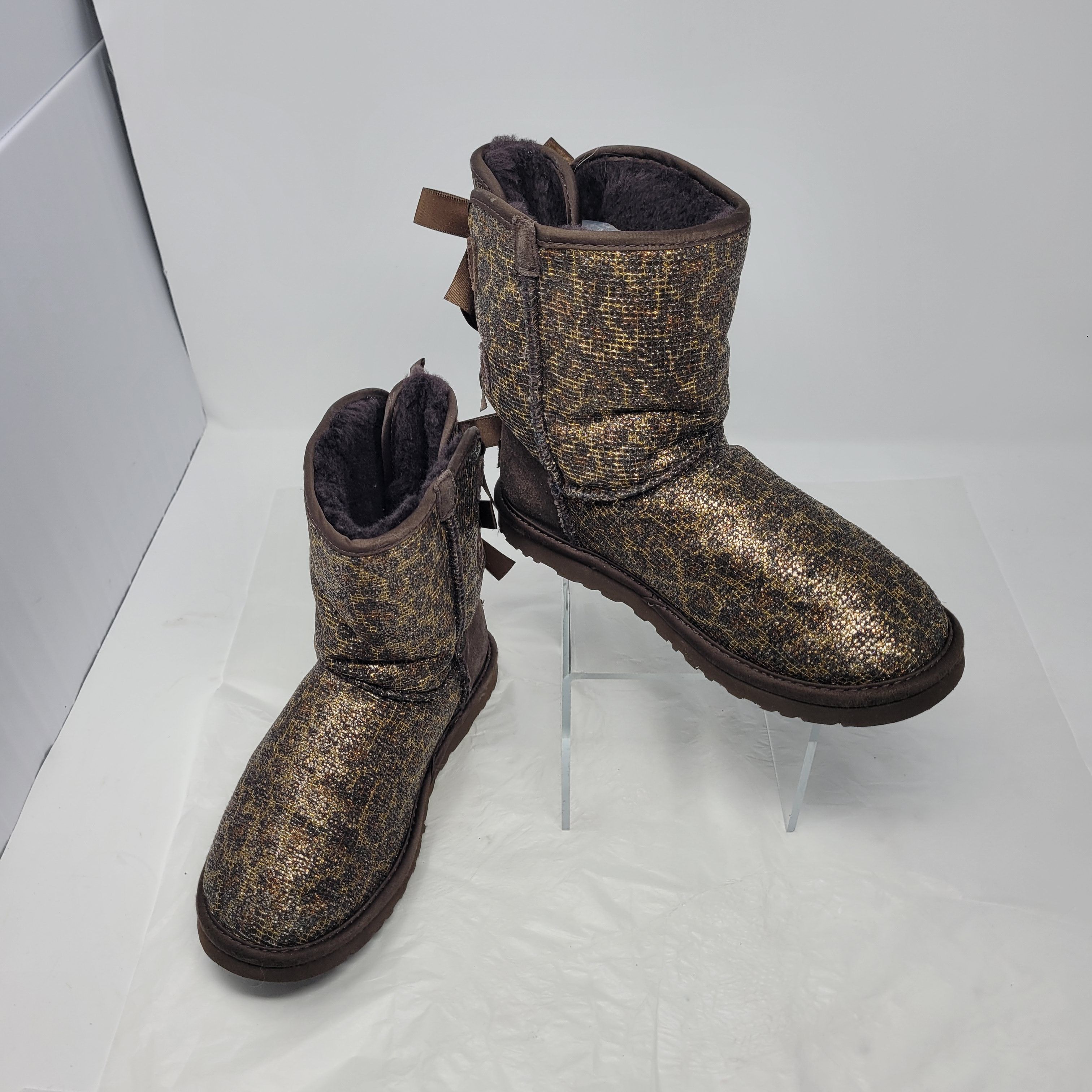 Ugg Bailey Bow Leopard Gold Glam Sheepskin Boots Sz 5 Size US 5 / IT 35 - 12 Thumbnail