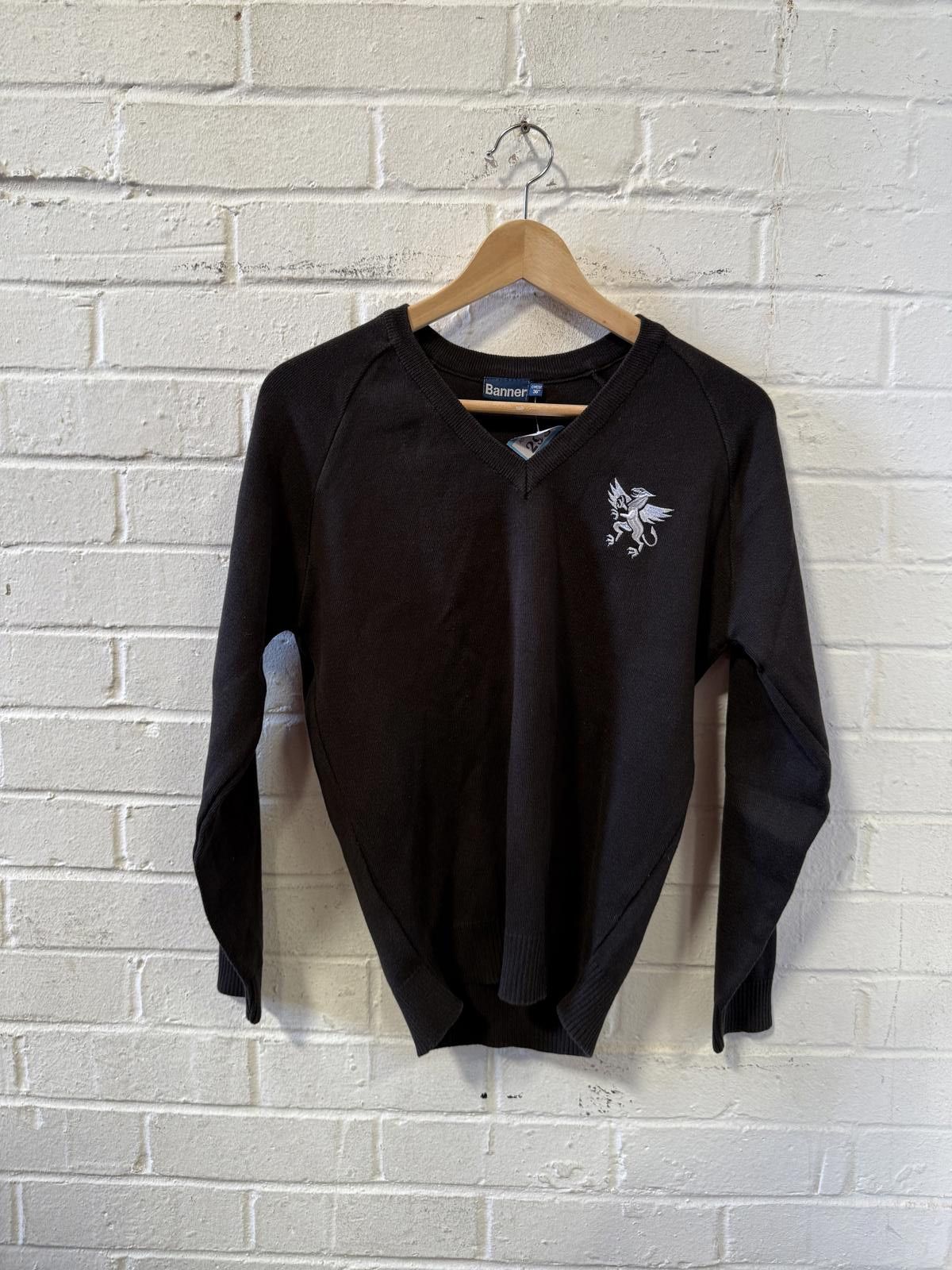 Wales Bonner Black V-Neck Men's Sweater with Griffin Embroidery Size US M / EU 48-50 / 2 - 1 Thumbnail