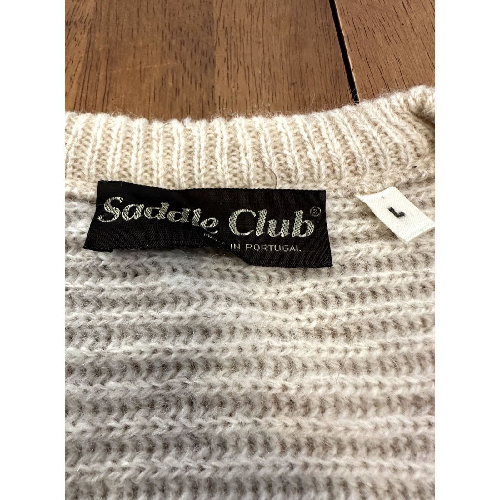 Vintage VINTAGE Saddle Club Portugal Wool Sweater L Beige Cable-Knit V-Neck Mens Size US L / EU 52-54 / 3 - 3 Thumbnail