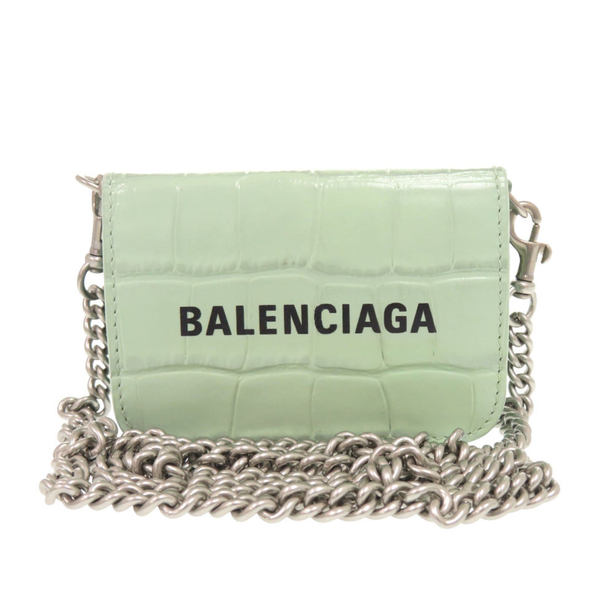 Balenciaga Like new Balenciaga Chain Wallet 618145 Embossed Leather Green Tri-fold 1264 Size ONE SIZE - 1 Thumbnail