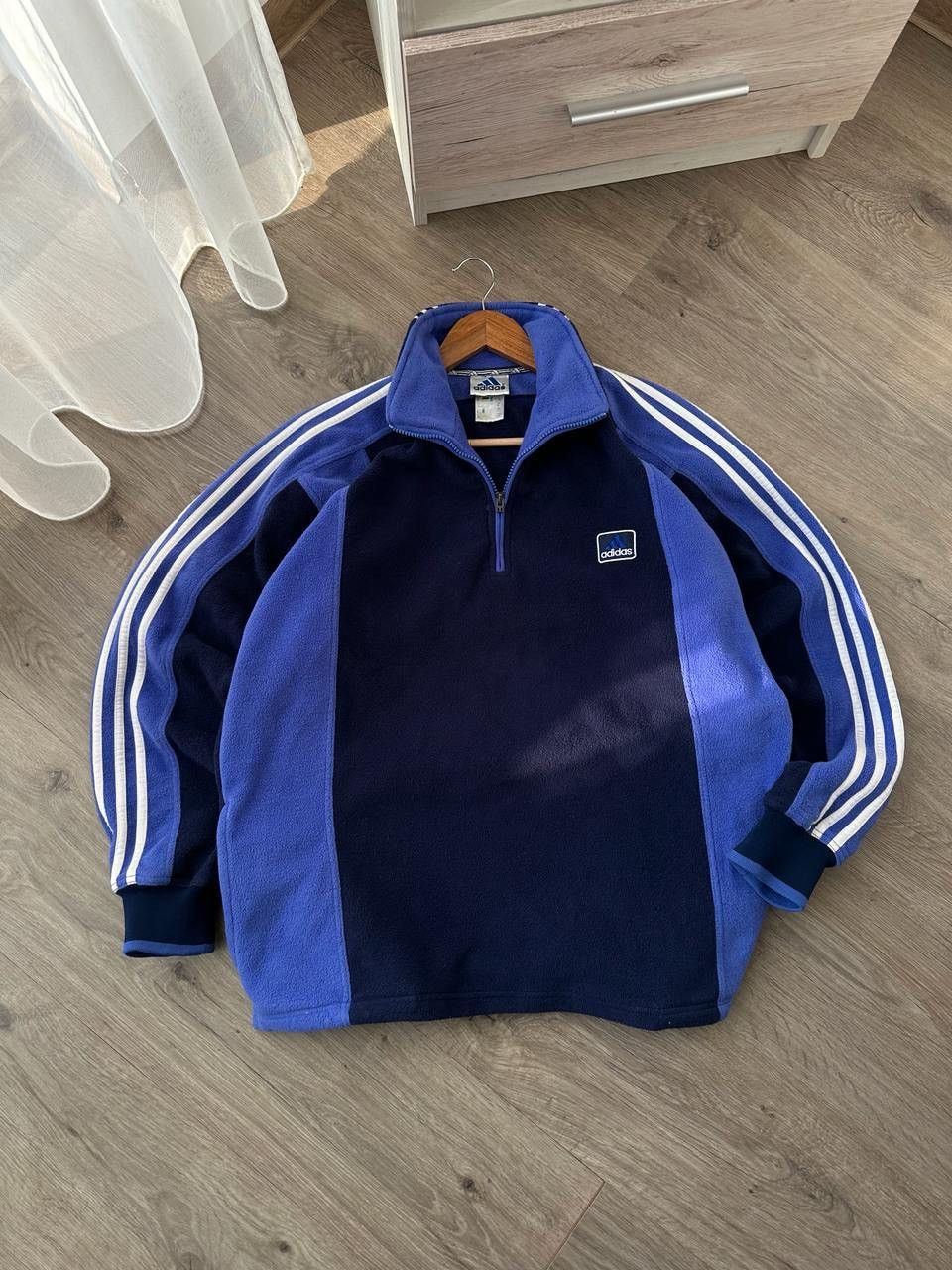 Adidas × Vintage Vintage Adidas 1/4 zip fleece blue hoodie Size US M / EU 48-50 / 2 - 11 Thumbnail