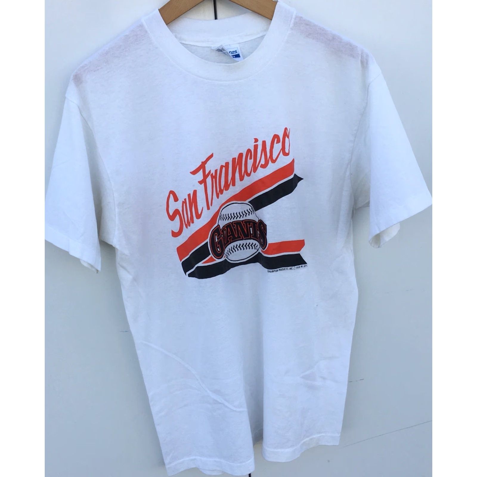 Hanes Vintage San Francisco Giants T Shirt 1988 80s Graphic Tee Size L Mens White Hanes 50/50 Polycotton Short Sleeve Vintage Sportswear/Beach Size US L / EU 52-54 / 3 - 7 Thumbnail