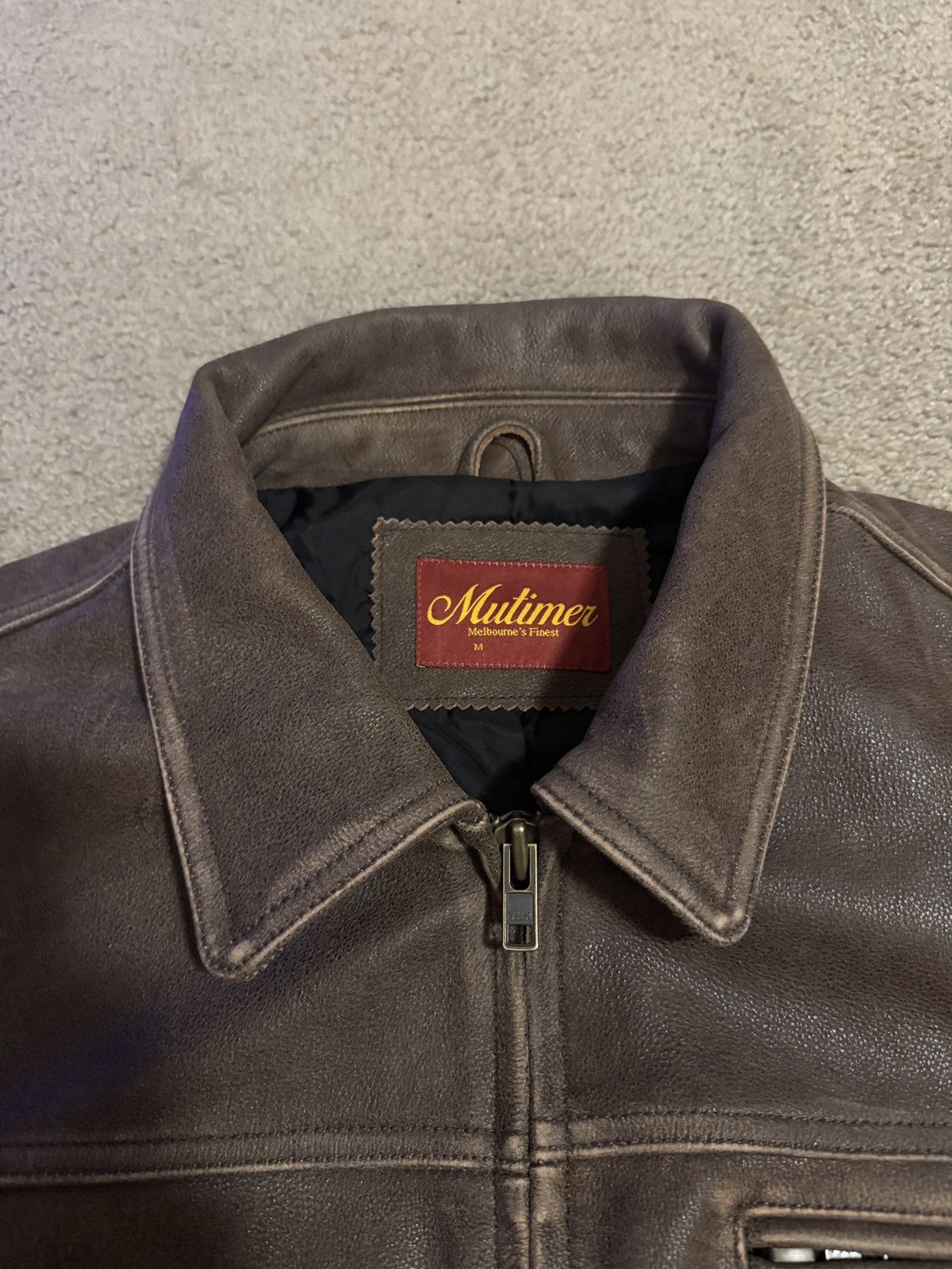 MUTIMER AGED HEAVY WASH LEATHER JACKET SIZE MEDIUM
