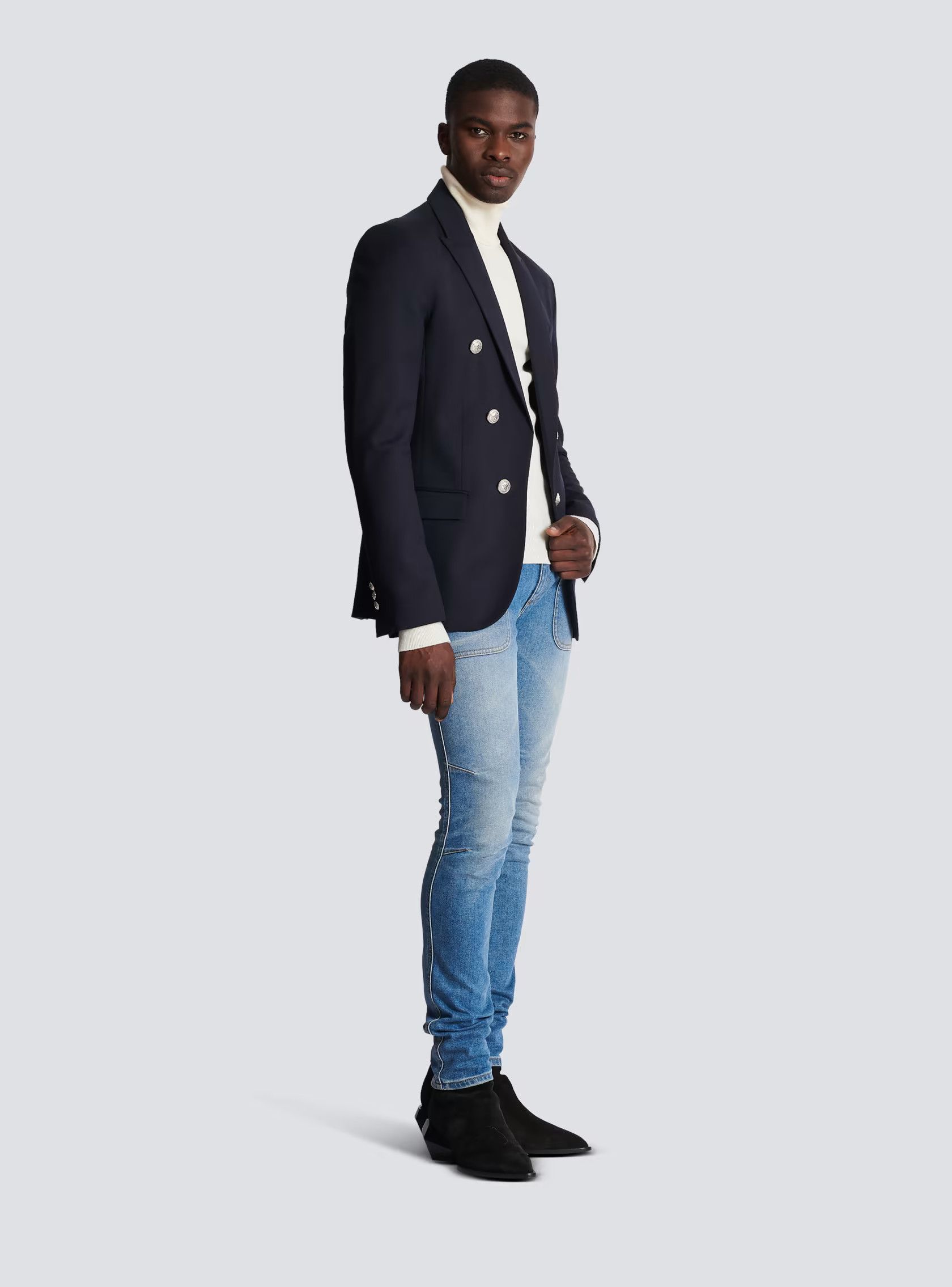 Balmain o1s1wg110125 6-Button Wool Jacket in Navy Blue Size US S / EU 44-46 / 1 - 3 Thumbnail