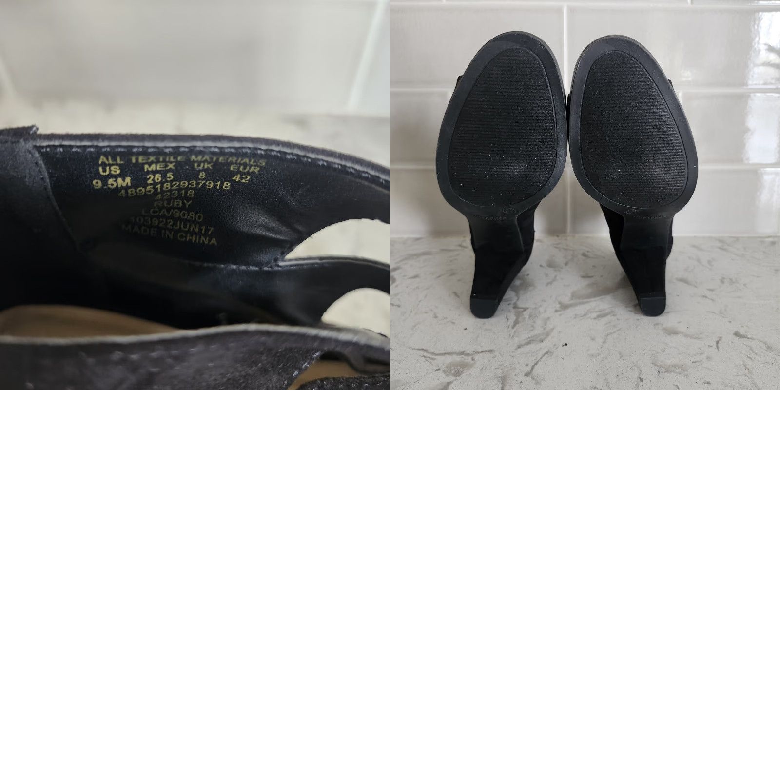 Vintage Metaphor Black Suede Heels Open Toe Peep Toe Cut Out Ankle Boot Sz 9.5M Womens Heel Block Zip Size US 10 / IT 40 - 9 Thumbnail