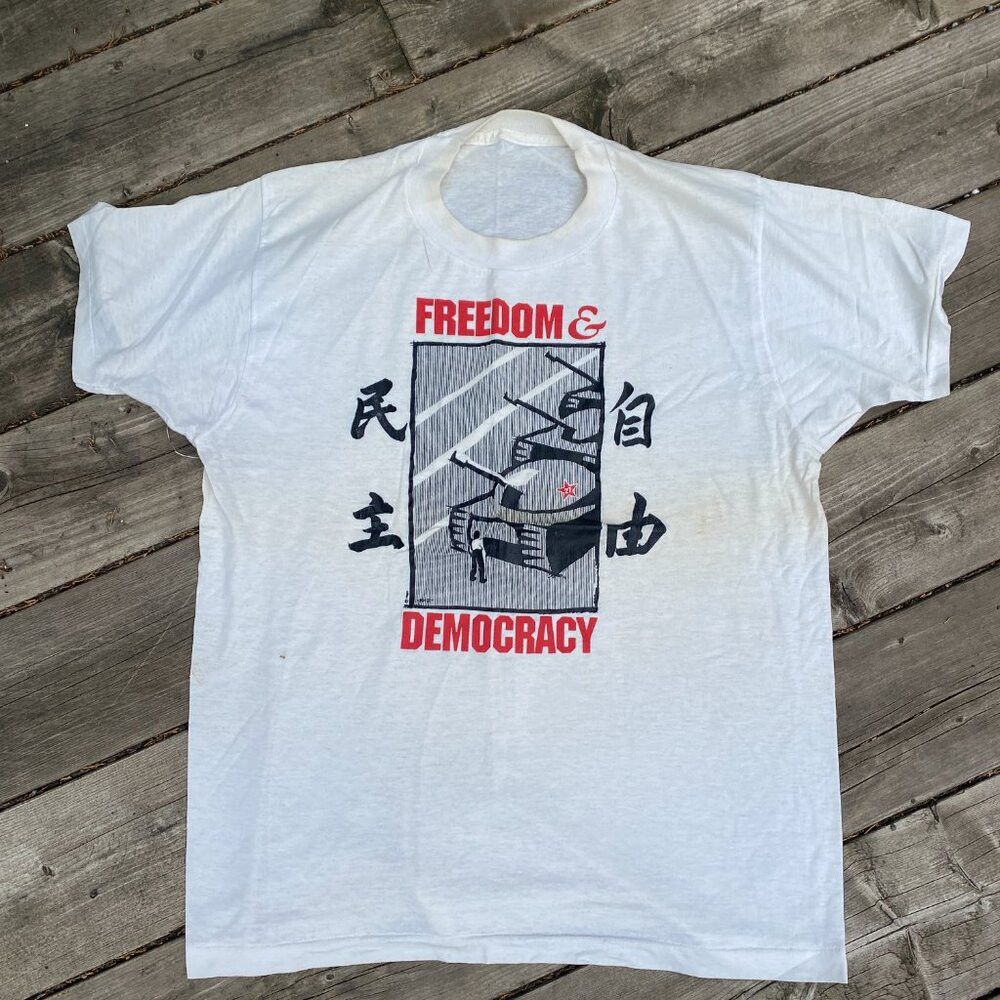 Vintage RARE Vintage 1989 Freedom & Democracy T Shirt Largg Single Size US L / EU 52-54 / 3 - 2 Thumbnail