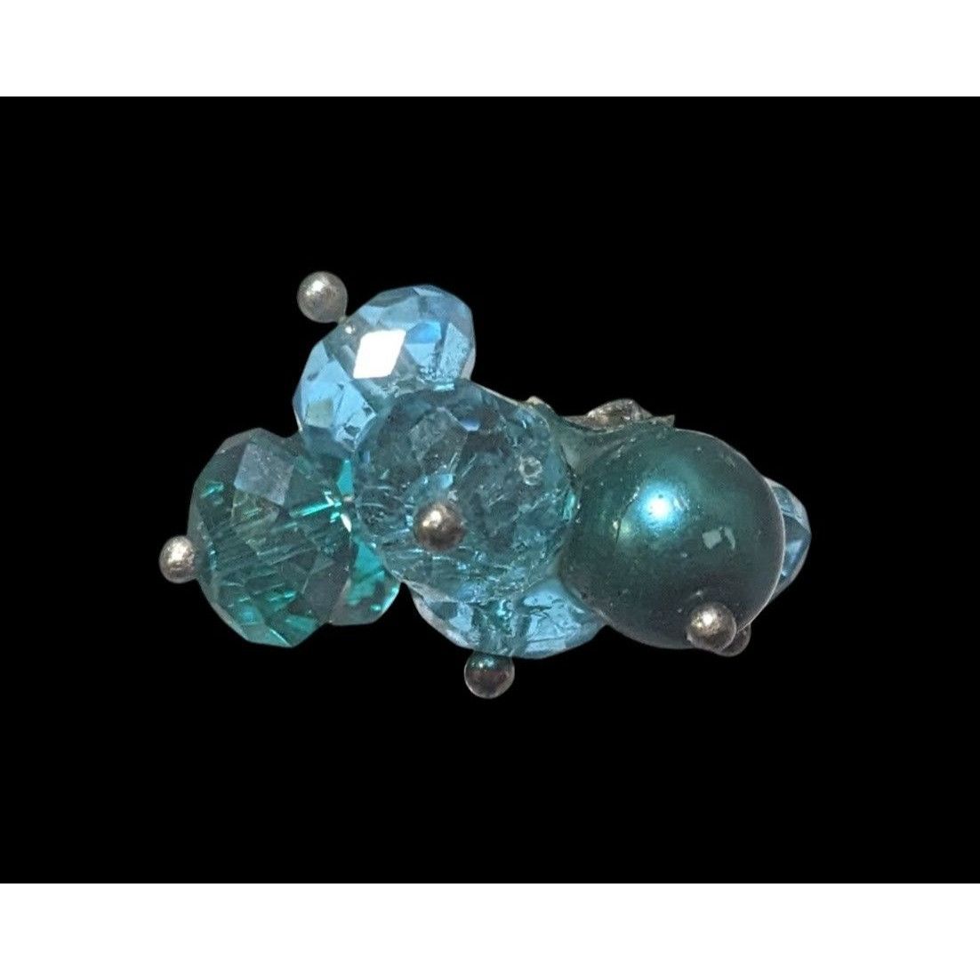 Other Blue Beaded Silver Tone Adjustable Cluster Ring Size 6 Size ONE SIZE - 9 Thumbnail