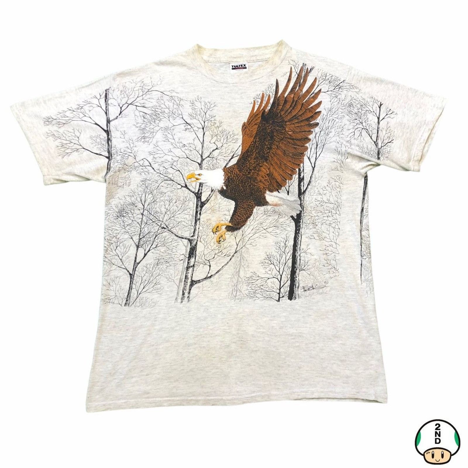 Vintage Vintage 90s Tultex Bald Eagle T Shirt USA Nature Animal Tee Size US L / EU 52-54 / 3 - 1 Thumbnail