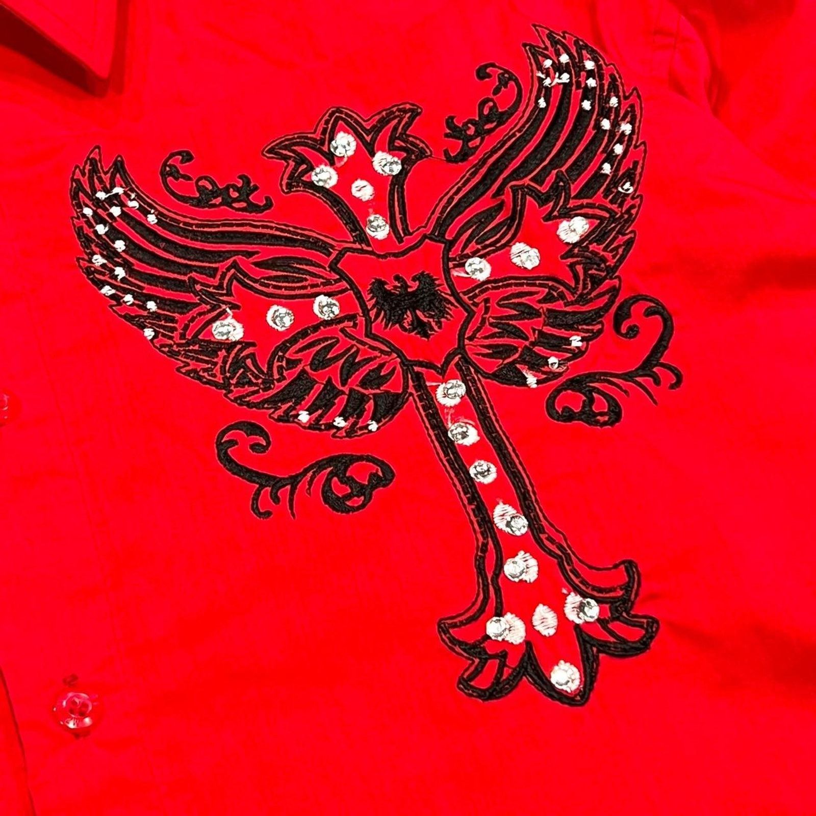 Affliction Affliction Cross & Wings Long-Sleeve Red Button-Up Shirt Size US M / EU 48-50 / 2 - 2 Thumbnail